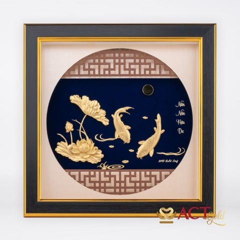 Quà tặng tranh Cá Chép Hoa Sen dát vàng 24k ACT GOLD ISO 9001:2015 (Mẫu 3)