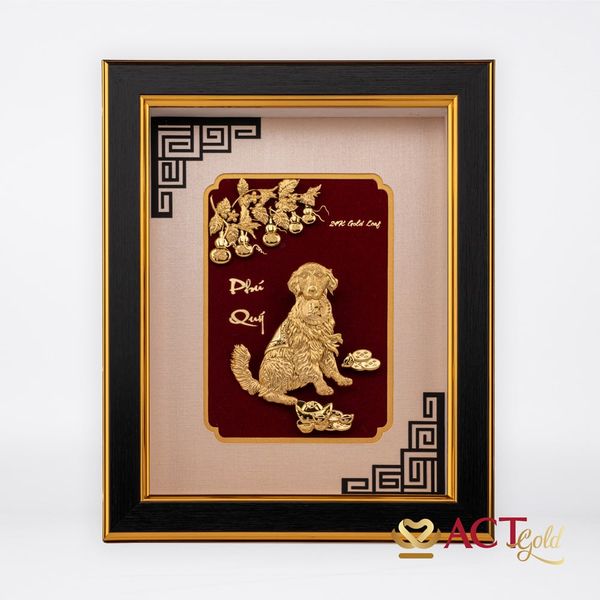 Quà tặng Tranh Chó Phú Quý dát vàng 24k ACT GOLD ISO 9001:2015