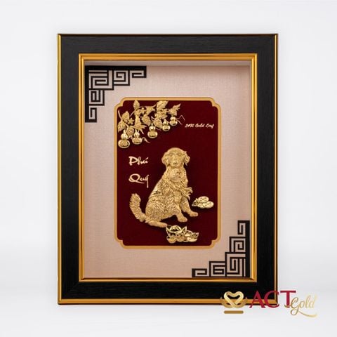 Quà tặng Tranh Chó Phú Quý dát vàng 24k ACT GOLD ISO 9001:2015