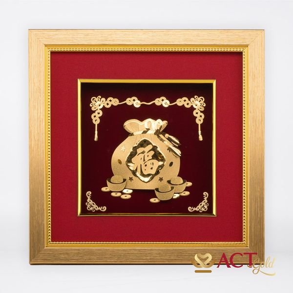 Quà tặng Tranh túi tài lộc dát vàng 24k ACT GOLD ISO 9001:2015