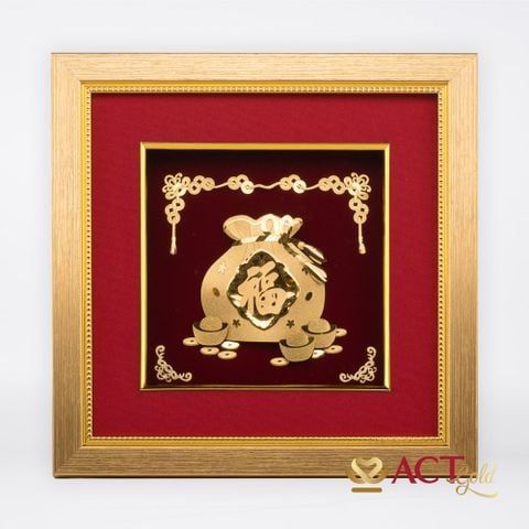 Quà tặng Tranh túi tài lộc dát vàng 24k ACT GOLD ISO 9001:2015