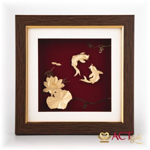 Quà tặng tranh Cá Chép Hoa Sen dát vàng 24k ACT GOLD ISO 9001:2015