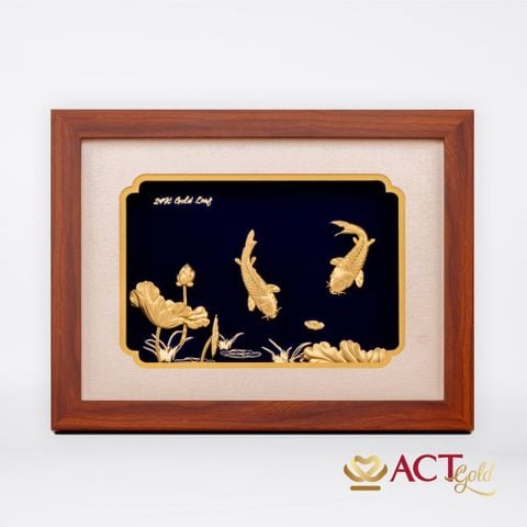 Quà tặng tranh Cá Chép Hoa Sen dát vàng 24k ACT GOLD ISO 9001:2015