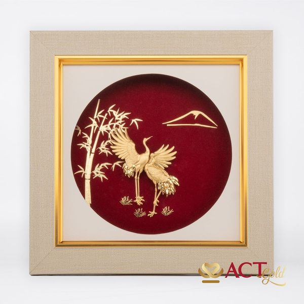 Quà tặng Tranh Tùng Hạc dát vàng 24k ACT GOLD ISO 9001:2015