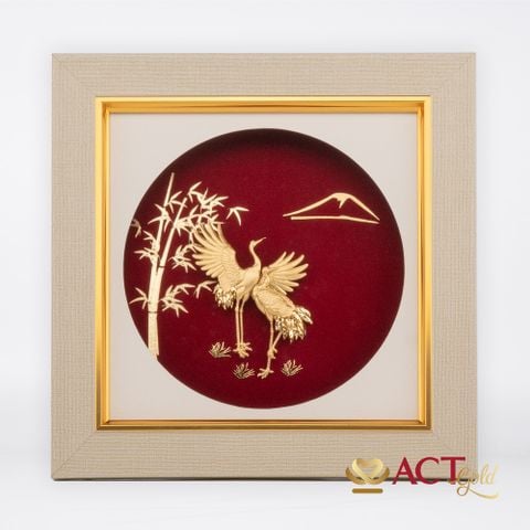Quà tặng Tranh Tùng Hạc dát vàng 24k ACT GOLD ISO 9001:2015