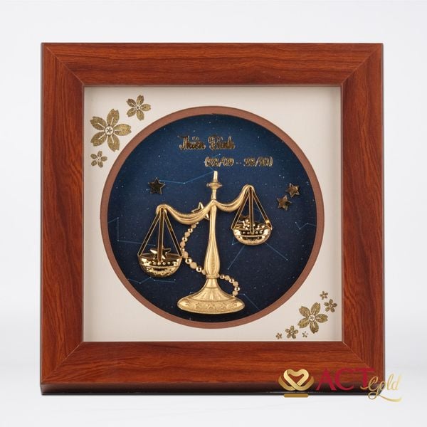 Quà tặng Tranh Cung Thiên Bình dát vàng 24k ACT GOLD ISO 9001:2015