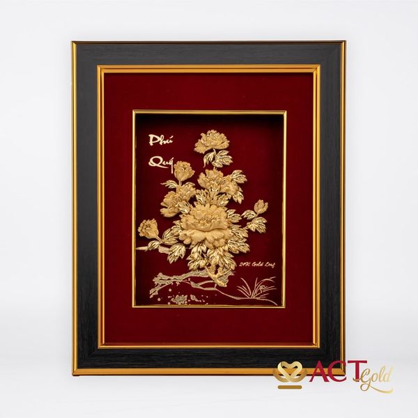Tranh Hoa Mẫu Đơn dát vàng 24k ACT GOLD ISO 9001:2015 (Mẫu 1)
