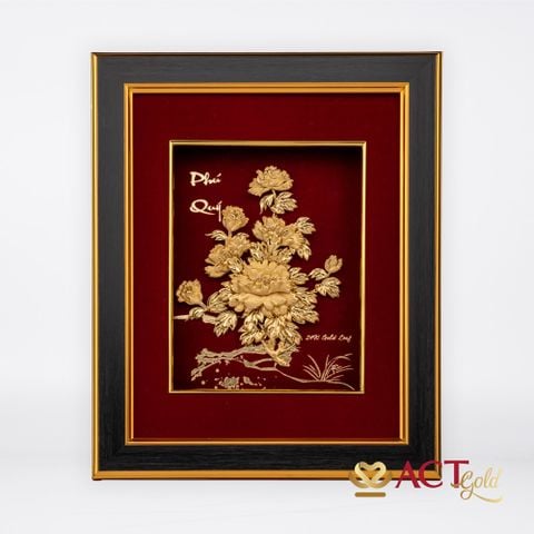 Tranh Hoa Mẫu Đơn dát vàng 24k ACT GOLD ISO 9001:2015 (Mẫu 1)