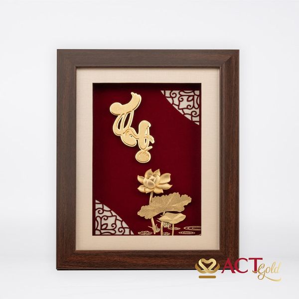 Tranh chữ Thọ hoa Sen dát vàng 24k ACT GOLD ISO 9001:2015