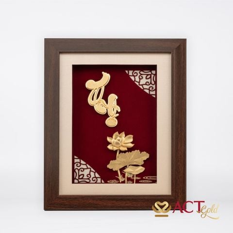 Tranh chữ Thọ hoa Sen dát vàng 24k ACT GOLD ISO 9001:2015