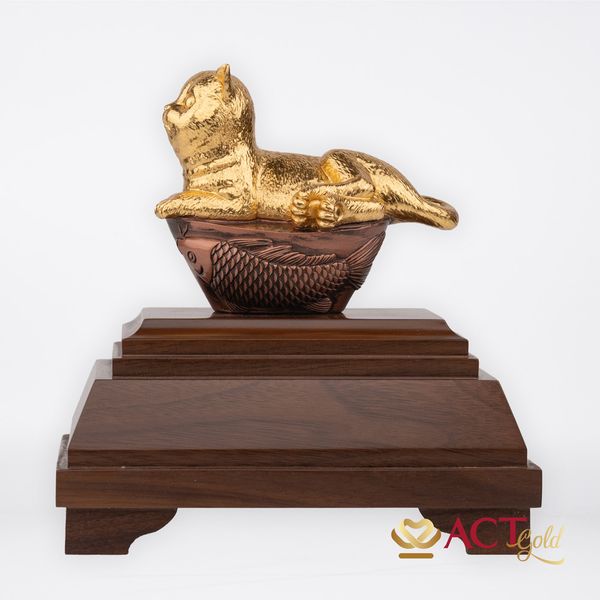 Quà tặng Tượng Mèo Hoàng Gia dát vàng 24k ACT GOLD ISO 9001:2015