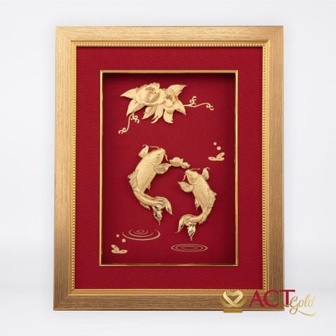Quà tặng tranh Cá Chép Hoa Mẫu đơn dát vàng 24k ACT GOLD ISO 9001:2015