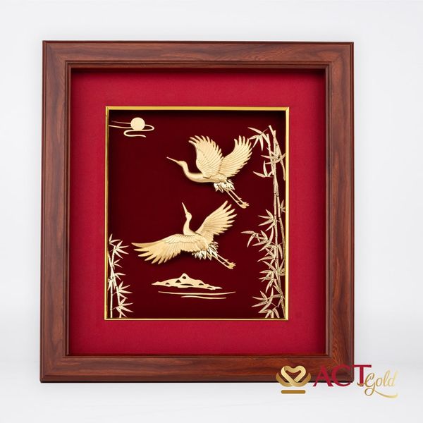 Quà tặng Tranh Đôi Chim Hạc dát vàng 24k ACT GOLD ISO 9001:2015