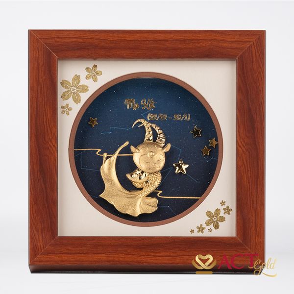 Quà tặng Tranh Cung Ma Kết dát vàng 24k ACT GOLD ISO 9001:2015