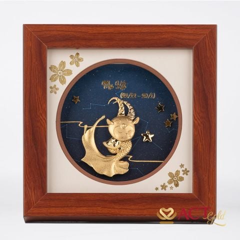 Quà tặng Tranh Cung Ma Kết dát vàng 24k ACT GOLD ISO 9001:2015