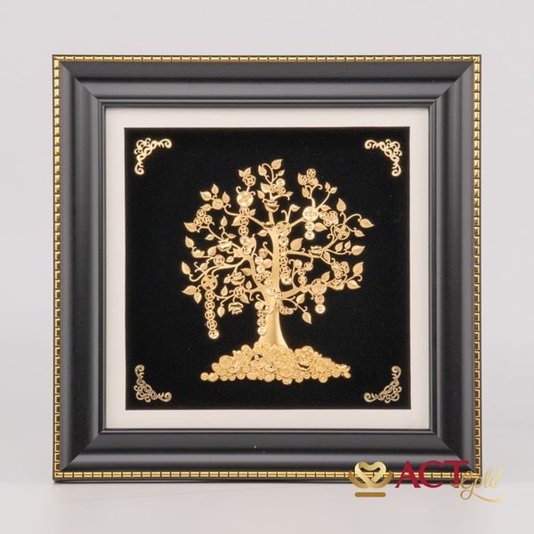 Quà tặng Tranh cây tiền tài lộc dát vàng 24k ACT GOLD ISO 9001:2015