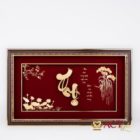 Quà tặng Tranh Chữ Thọ Hoa Sen dát vàng 24k ACT GOLD ISO 9001:2015