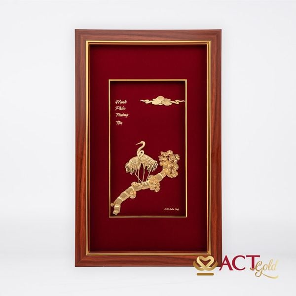 Quà tặng tranh Đôi Hạc dát vàng 24k ACT GOLD ISO 9001:2015 (Mẫu 1)