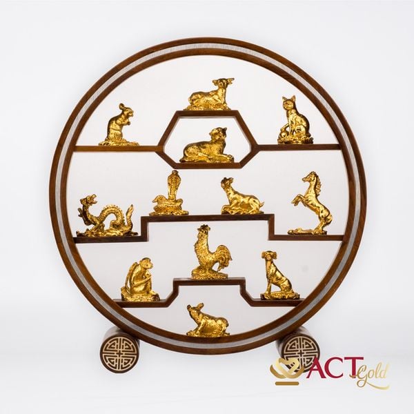 Quà tặng Kệ 12 Con Giáp dát vàng 24k ACT GOLD ISO 9001:2015 (Mẫu 4)
