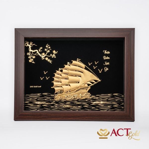 Quà tặng tranh Thuyền dát vàng 24k ACT GOLD ISO 9001:2015 (Mẫu 18)