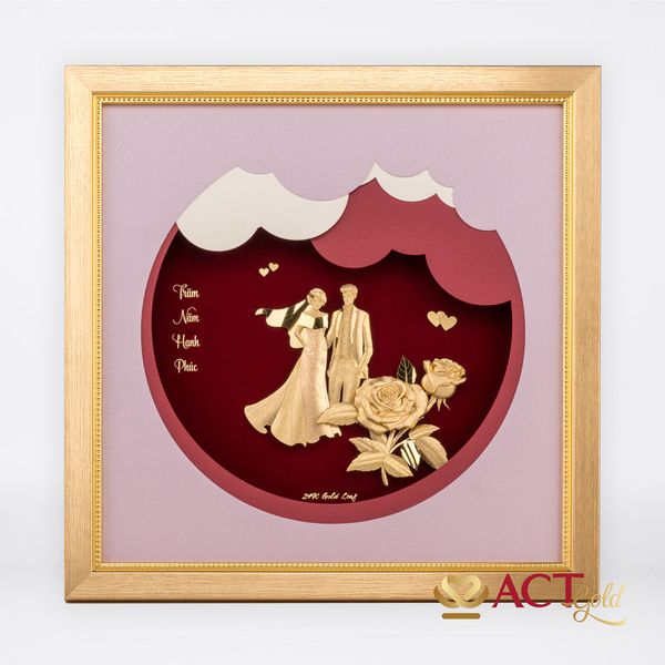 Quà tặng tranh Cô Dâu Chú Rể dát vàng 24k ACT GOLD ISO 9001:2015 (Mẫu 3)