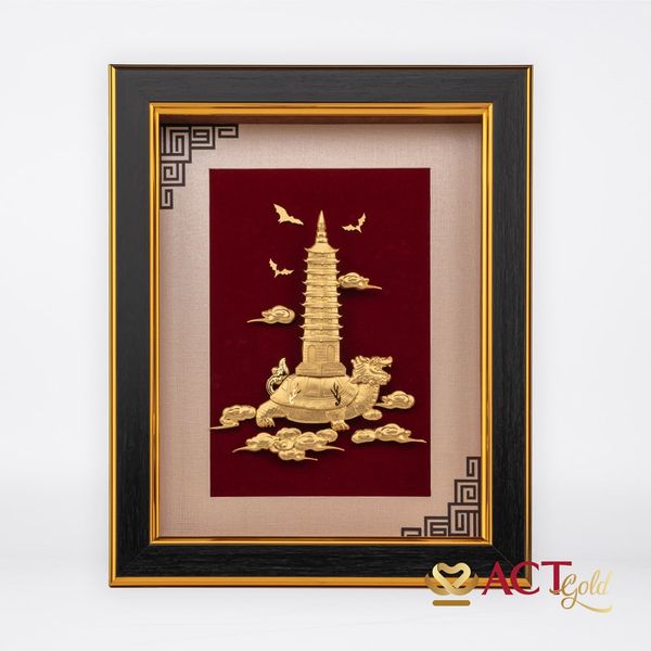 Tranh Long Quy Cõng Tháp Văn Xương dát vàng 24k ACT GOLD ISO 9001:2015
