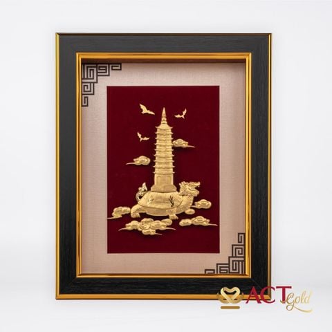 Tranh Long Quy Cõng Tháp Văn Xương dát vàng 24k ACT GOLD ISO 9001:2015