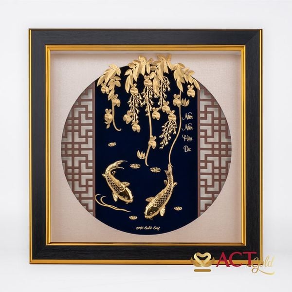 Quà tặng tranh Cá Chép Hoa Tử Đằng dát vàng 24k ACT GOLD ISO 9001:2015