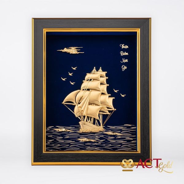 Quà tặng tranh Thuyền dát vàng 24k ACT GOLD ISO 9001:2015 (Mẫu 9)