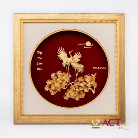 Quà tặng Tranh Tùng Hạc dát vàng 24k ACT GOLD ISO 9001:2015