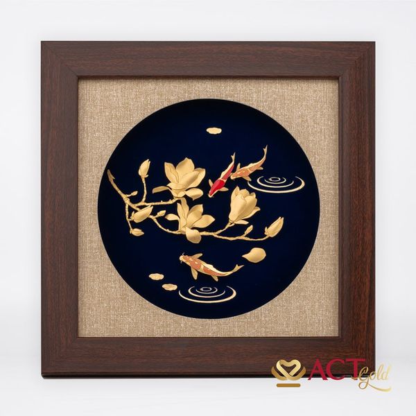 Quà tặng tranh Cá Chép Hoa Mộc Lan dát vàng 24k ACT GOLD ISO 9001:2015