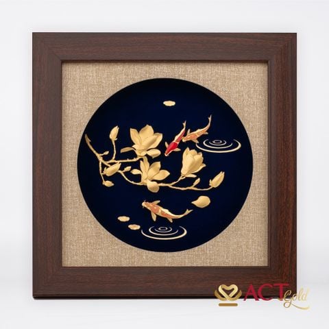 Quà tặng tranh Cá Chép Hoa Mộc Lan dát vàng 24k ACT GOLD ISO 9001:2015