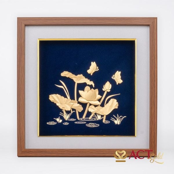 Quà tặng Tranh Hoa Sen dát vàng 24k ACT GOLD ISO 9001:2015
