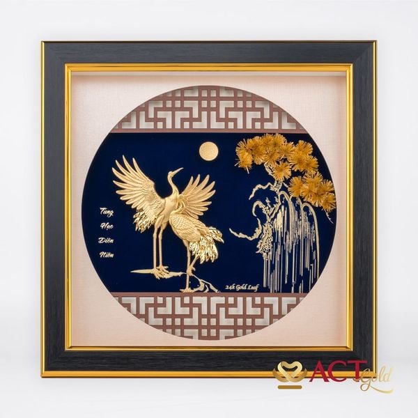 Quà tặng tranh Đôi Chim Hạc dát vàng 24k ACT GOLD ISO 9001:2015 (Mẫu 2)