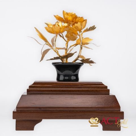 Quà Tặng Chậu Hoa Mẫu Đơn dát vàng 24k ACT GOLD ISO 9001:2015