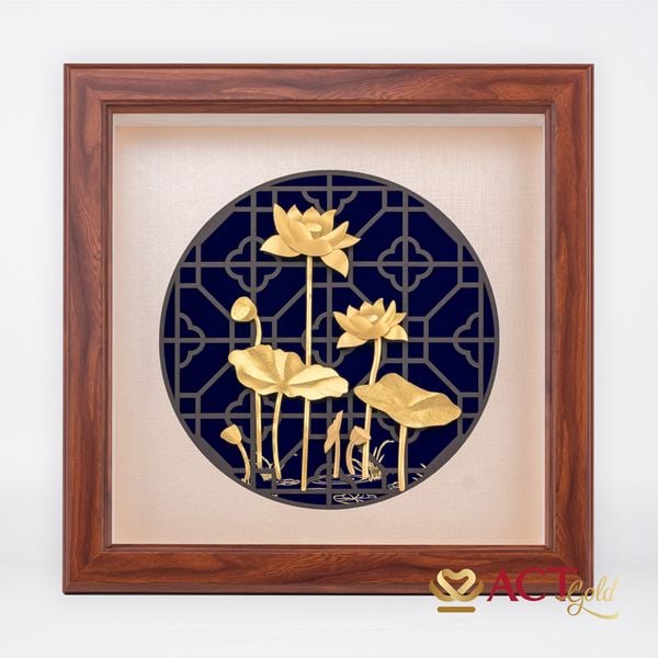Quà tặng Tranh Hoa Sen dát vàng 24k ACT GOLD ISO 9001:2015
