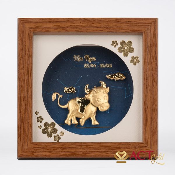 Quà tặng Tranh Cung Kim Ngưu dát vàng 24k ACT GOLD ISO 9001:2015