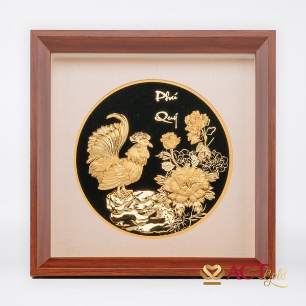 Quà tặng Tranh Gà trống dát vàng 24k ACT GOLD ISO 9001:2015