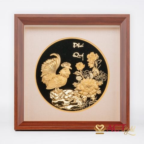 Quà tặng Tranh Gà trống dát vàng 24k ACT GOLD ISO 9001:2015