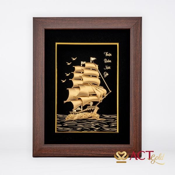 Quà tặng tranh Thuyền dát vàng 24k ACT GOLD ISO 9001:2015 (Mẫu 15)
