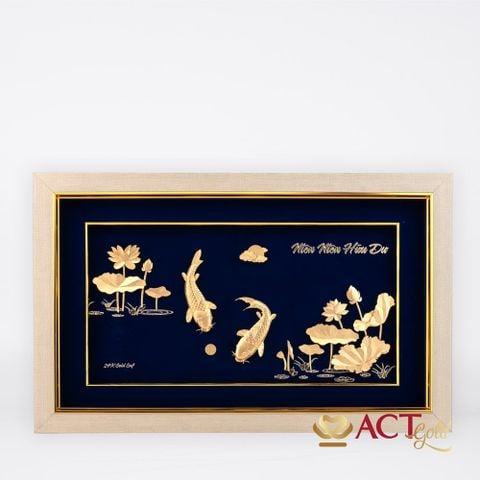 Quà tặng tranh Cá Chép Hoa Sen dát vàng 24k ACT GOLD ISO 9001:2015