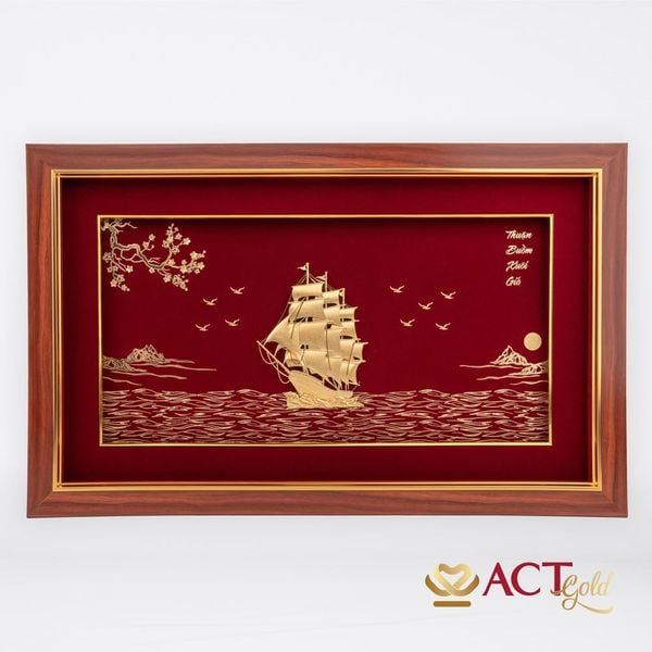Quà tặng tranh Thuyền dát vàng 24k ACT GOLD ISO 9001:2015