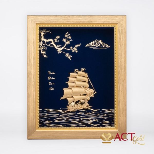 Quà tặng tranh Thuyền dát vàng 24k ACT GOLD ISO 9001:2015