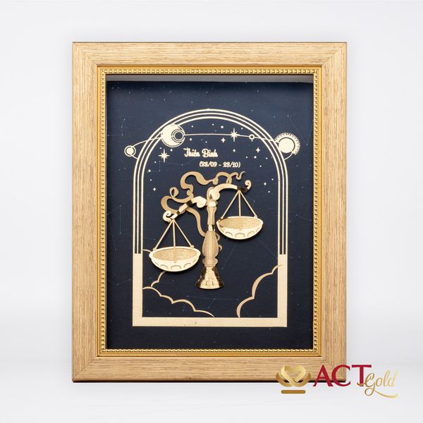 Quà tặng Tranh Cung Thiên Bình dát vàng 24k ACT GOLD ISO 9001:2015