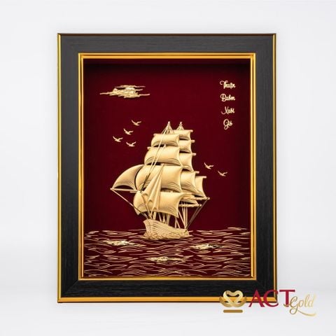 Quà tặng tranh Thuyền dát vàng 24k ACT GOLD ISO 9001:2015 (Mẫu 16)