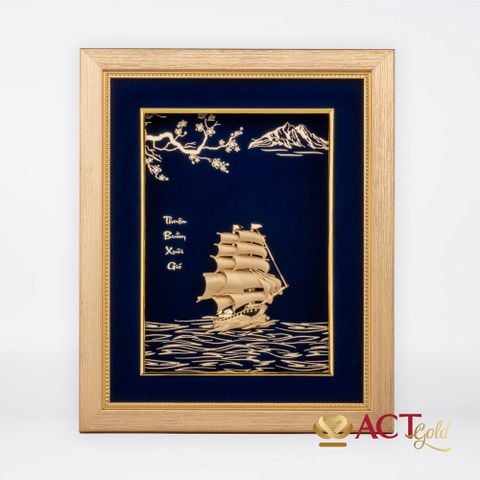 Quà tặng tranh Thuyền dát vàng 24k ACT GOLD ISO 9001:2015