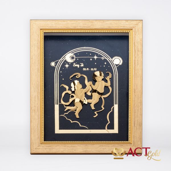Quà tặng Tranh Cung Song Tử dát vàng 24k ACT GOLD ISO 9001:2015