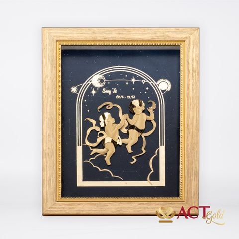 Quà tặng Tranh Cung Song Tử dát vàng 24k ACT GOLD ISO 9001:2015
