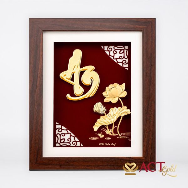 Quà tặng Tranh Chữ An Hoa Sen dát vàng 24k ACT GOLD ISO 9001:2015