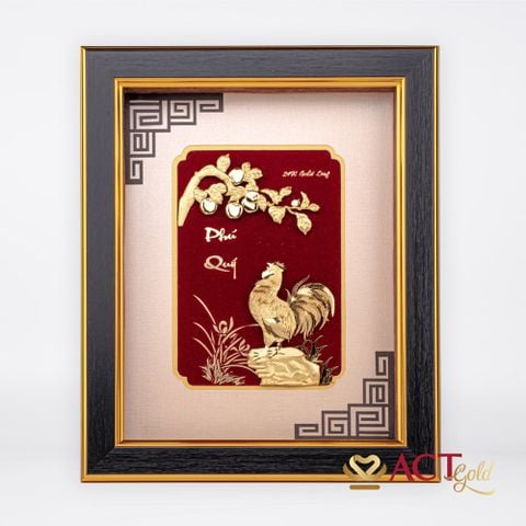 Quà tặng Tranh Gà trống dát vàng 24k ACT GOLD ISO 9001:2015